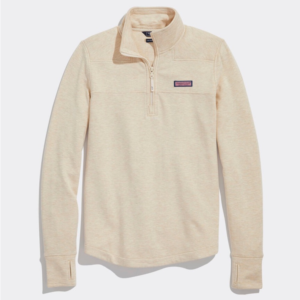 Vineyard Vines Women's Dreamscape Relaxed Shep Shirt Tan Quarter-Zip Heather Oat - Picture 2 of 8